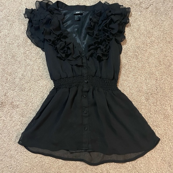 H&M black ruffle peplum top size 2 - Picture 5 of 8